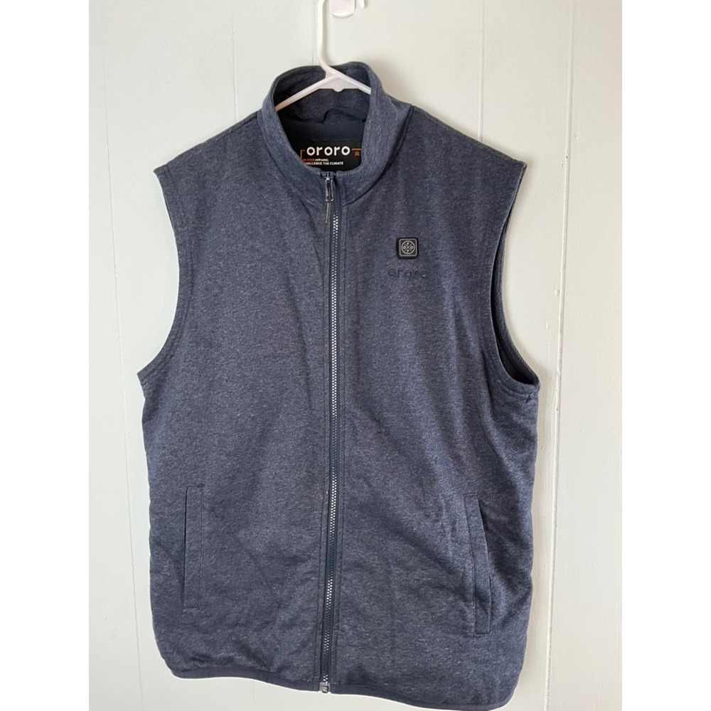 Ororo Mens Heated Vest Heather Navy Blue Fleece  Full Zip Size Large L No Batt